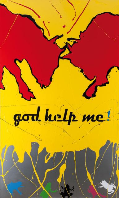 god help me! - le rane che temono la lotta dei tori   <br /><br /> 165x96<br />Colori per carrozzeria su lamiera di ferro<br /><span>Anno:</span>2012